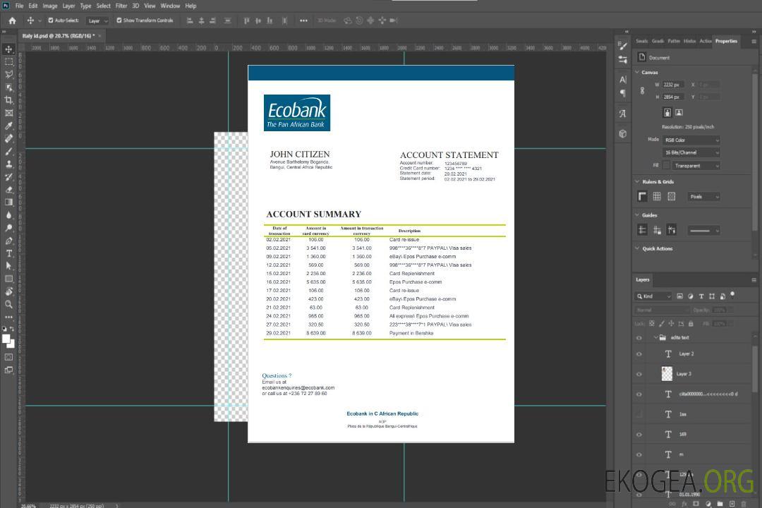 Modèle de relevé bancaire Ecobank République Centrafricaine au format Word et PDF template Modèle de relevé bancaire Ecobank République Centrafricaine au format Word et PDF template
